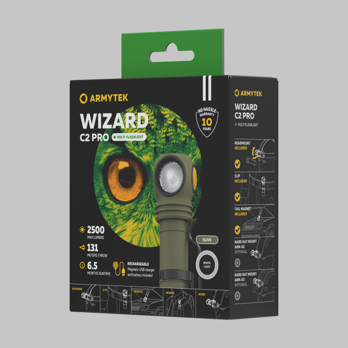 Фонарь wizard c2 pro magnet usb